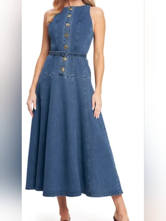Flying Tomato Dresses & Skirts - FLYING TOMATO Belted Denim Midi Dress
